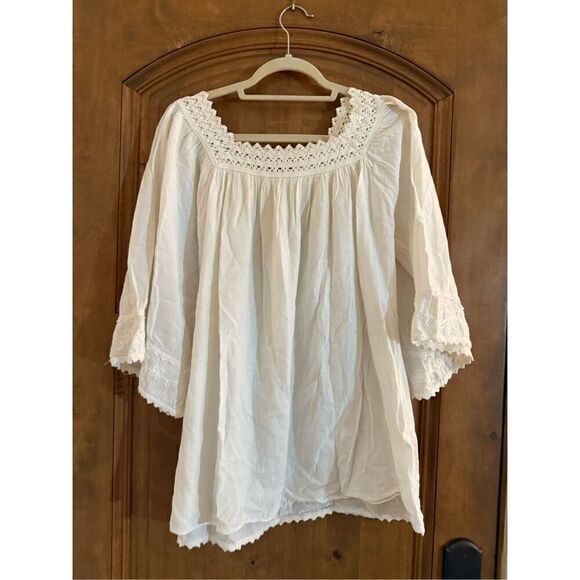 Boho White Embroidered Cover-Up Dress – Bell Sleeves - Picture 4 of 4